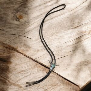 Silver Bull Skull Boho Tie | Turquoise Inlay